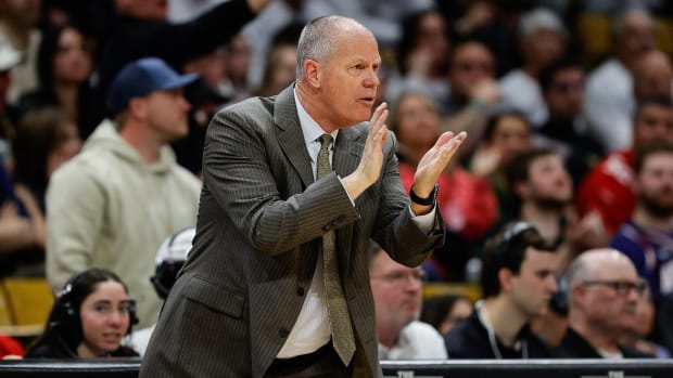 Colorado Buffaloes head coach Tad Boyle in the first half against the Arizona Wildcats at CU Events Center